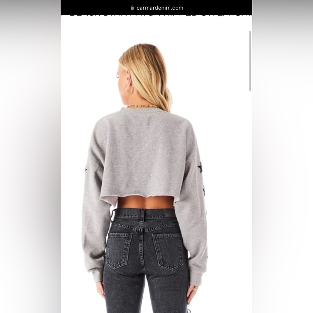Crop Black Star Patch Ripped Sweatshirt - image 6